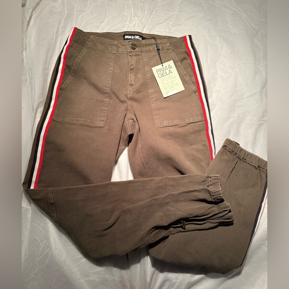 Pam & Gela Army Green Striped Cargo Pants